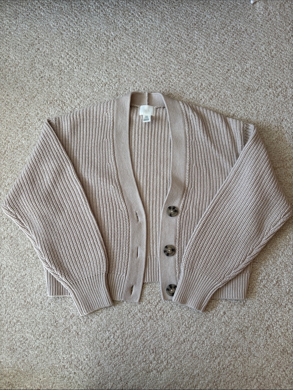 H&M Beige Ribbed Button-Front Cardigan